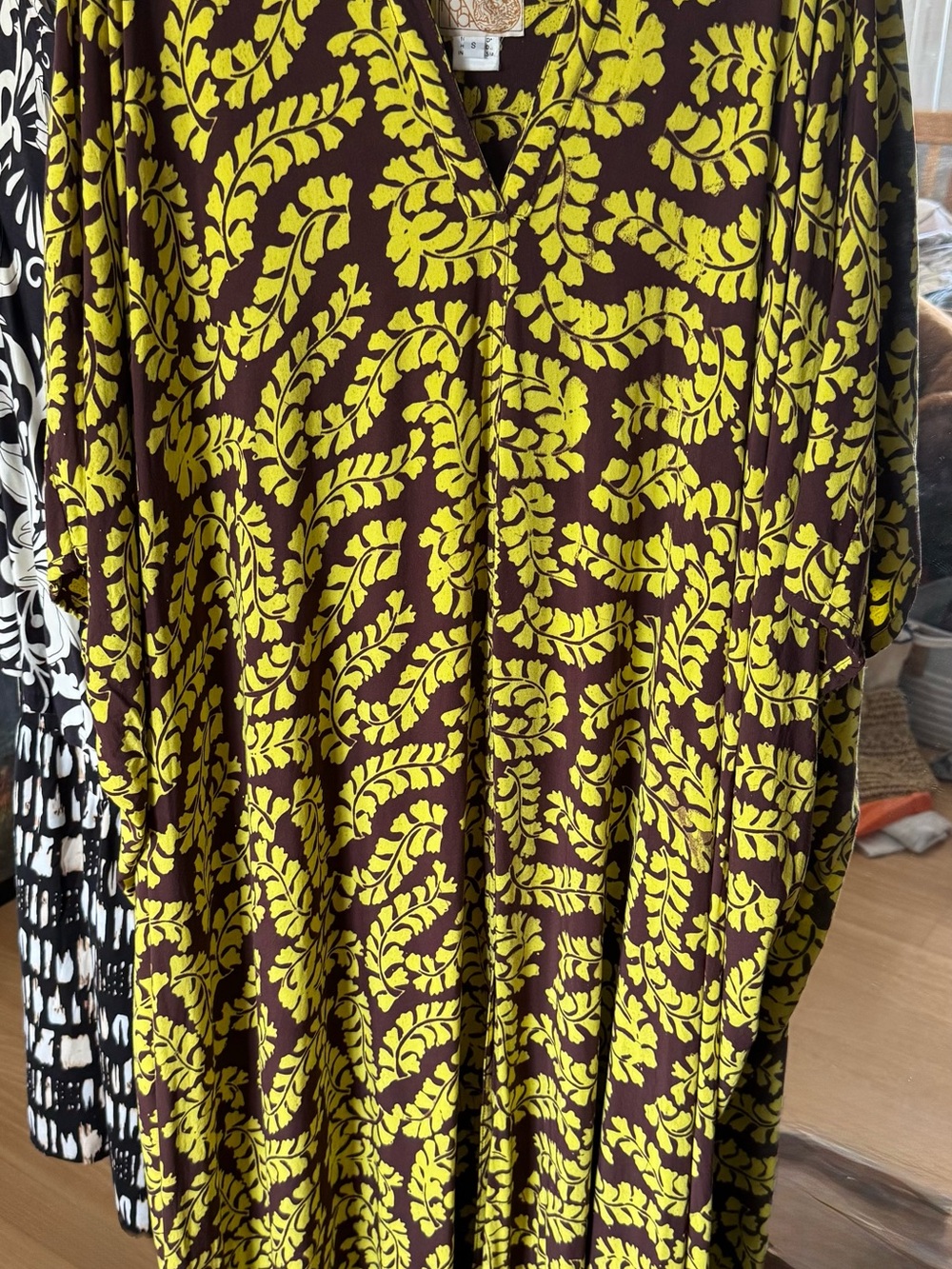 Women's Brown Dress with Yellow Leaf Print